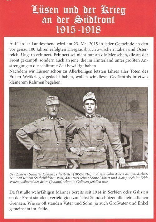 Suedfront Flyer Lüsen und der Krieg an der Südfront 1915/18